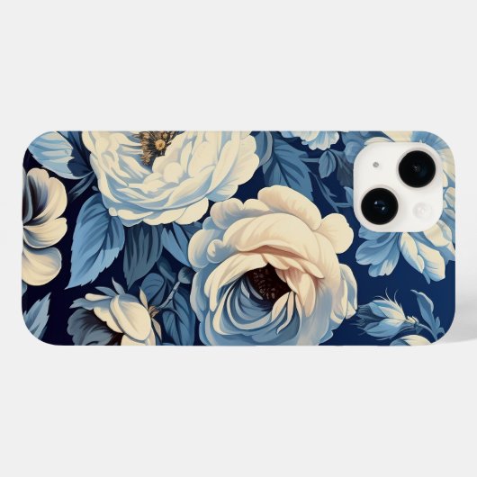 Weiße Rosen auf Indigoblau Hintergrund Case-Mate iPhone Hülle (Rückseite (Horizontal))