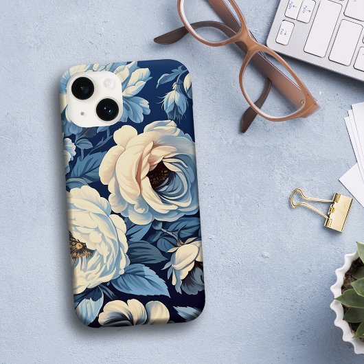Weiße Rosen auf Indigoblau Hintergrund Case-Mate iPhone Hülle