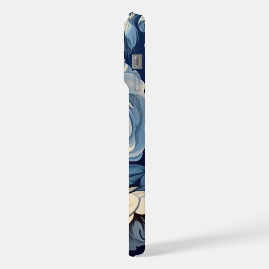 Weiße Rosen auf Indigoblau Hintergrund iPhone Hülle (Linke Seite)