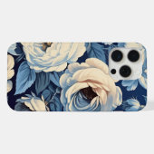 Weiße Rosen auf Indigoblau Hintergrund iPhone Hülle (Rückseite (Horizontal))