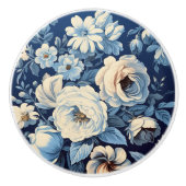 Weiße Rosen auf Indigoblau Hintergrund Keramikknauf (Vorderseite)