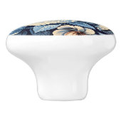 Weiße Rosen auf Indigoblau Hintergrund Keramikknauf (Seitenansicht)