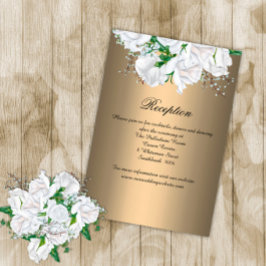 Weiße Rosen auf luxuriösem Gold Hochzeitsempfang Begleitkarte