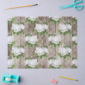 Weiße Rosen auf Rustikalem Holzdekoupage Seidenpapier (Basteln)