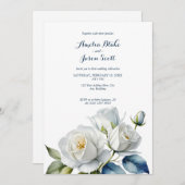Weiße Rosen auf sauberer weißer Hochzeit Einladung (Vorne/Hinten)