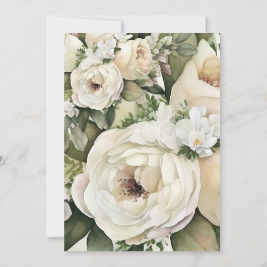 Weiße Rosen auf Smaragdgrüner Hochzeit Einladung (Rückseite)