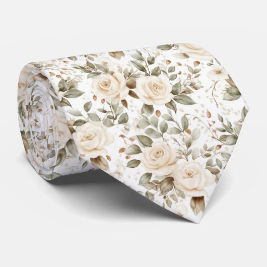 Weiße Rosen auf Weiß Krawatte (Gerollt)