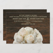 Weiße Rosen & Barnwood Einladung zur Hochzeit (Vorne/Hinten)
