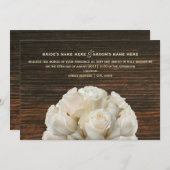Weiße Rosen & Barnwood Einladung zur Hochzeit (Vorne/Hinten)
