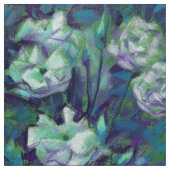 "Weiße Rosen, blaue Blätter", nostalgischer Blumen Stoff (Muster)