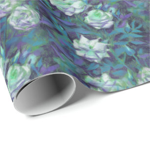 Weiße Rosen, blaue Blätter, Vintage-Blumenmuster Geschenkpapier