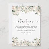 Weiße Rosen Blume Foto Beerdigung Gedenkstätte Dankeskarte (Rückseite)