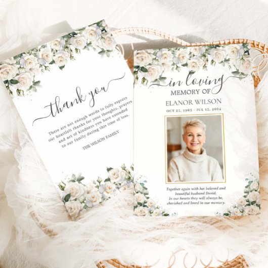 Weiße Rosen Blume Foto Beerdigung Gedenkstätte Dankeskarte