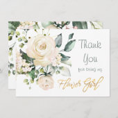 Weiße Rosen Blume Mädchen Danke Karte (Vorne/Hinten)