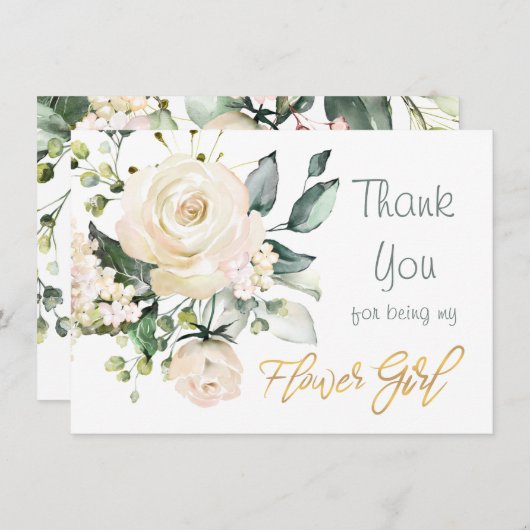 Weiße Rosen Blume Mädchen Danke Karte (Vorne/Hinten)