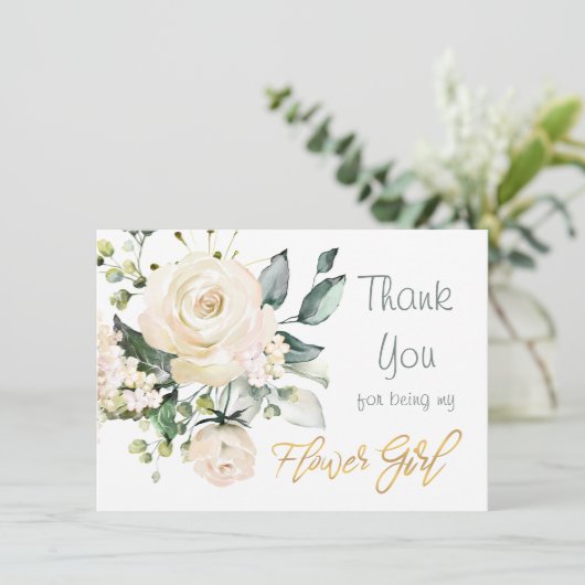 Weiße Rosen Blume Mädchen Danke Karte (Stehend Vorderseite)
