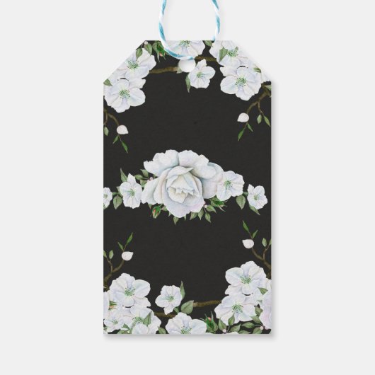 Weiße Rosen, Blumen & Kohle Grau Elegante Gefallen Geschenkanhänger (Rückseite)