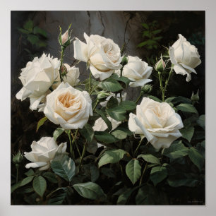 Weiße Rosen Blumen Kunst Druck Poster