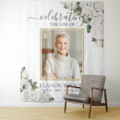 Weiße Rosen Blumenfeier zum Foto des Lebens Wandteppich (Beispiel)