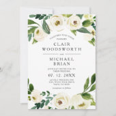 Weiße Rosen Blumengrün Einladung Hochzeit (Vorderseite)