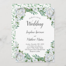 Weiße Rosen Blumengrün Einladungen Hochzeiten