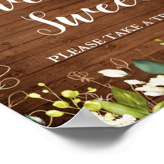 Weiße Rosen Blumengrün Hochzeit Dessert Bar Poster (Ecke)