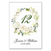 Weiße Rosen Blumengrün Hochzeit Tischnummer (Rückseite)
