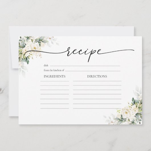 Weiße Rosen Blumenkohl Brautparty Große Rezept Kar Einladung (Rückseite)