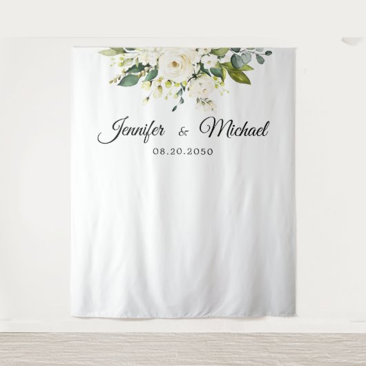 Weiße Rosen Blumenzeremonie Hintergrund Wandteppich (Vorderseite)
