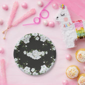 Weiße Rosen, Blüten und Karkohle Grau Brautparty Pappteller (Party)