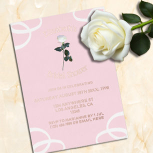 Weiße Rosen-Blütenblatt-Rosa-Brautparty Folieneinladung