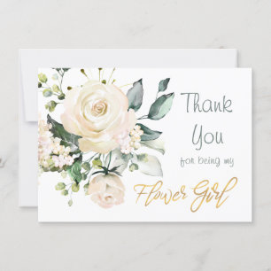 Weiße Rosen Blütenmädchen Danke Karte