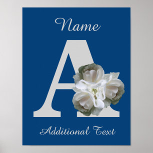 Weiße Rosen Bouquet Monogramm A Personalisiert Poster