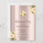 Weiße Rosen, Champagner-Glass, Rose Goldene Rente Einladung (Vorderseite)