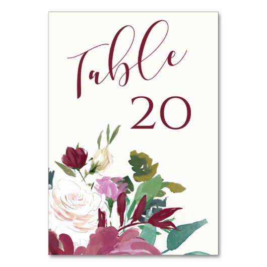 Weiße Rosen, Cranberry Wedding Tischnummer (Vorderseite)