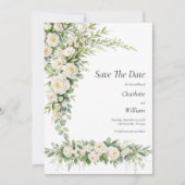Weiße Rosen Cream Hochzeit Termin QR Code Einladung (Vorderseite)