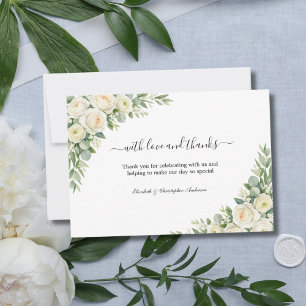 Weiße Rosen Crème Florale Grünzeug Hochzeit Dankeskarte