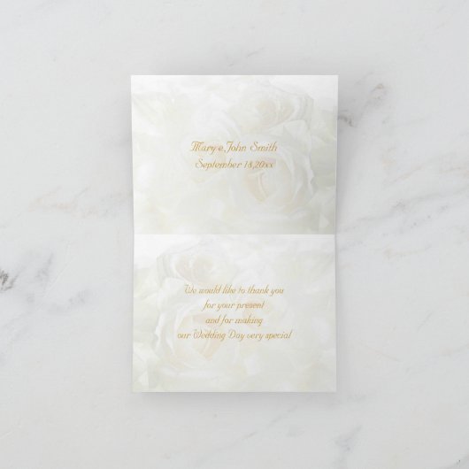 Weiße Rosen danken Ihnen Hochzeit Dankeskarte (Innenseite)