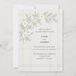 Weiße Rosen-Eichenblatt-Tartan-Hochzeitseinladung Einladung