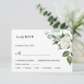 Weiße Rosen Eleganfarbene Hochzeit mit floralen Wa RSVP Karte (Stehend Vorderseite)