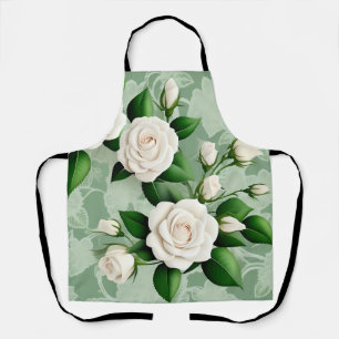 Weiße Rosen Elegant auf Grün Schürze