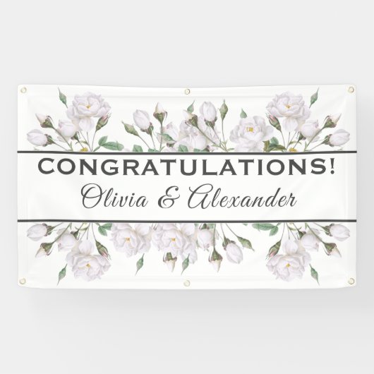 Weiße Rosen Elegantes Blumenbanner Banner (Horizontal)