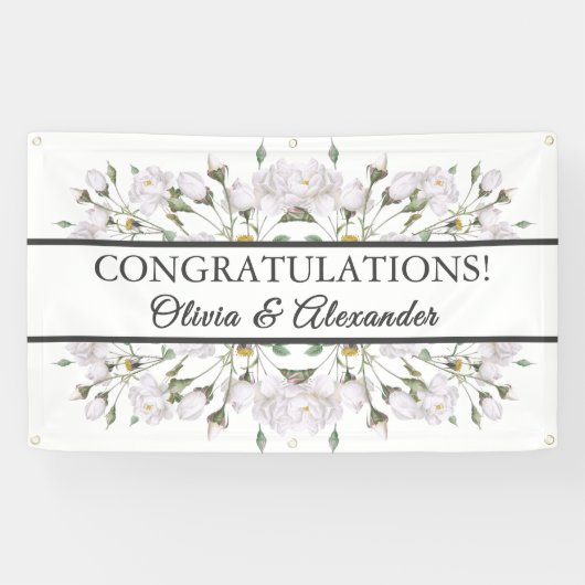 Weiße Rosen Elegantes Blumenbanner Banner (Horizontal)