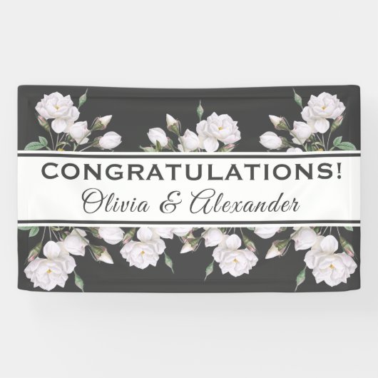 Weiße Rosen Elegantes Blumenbanner Banner (Horizontal)