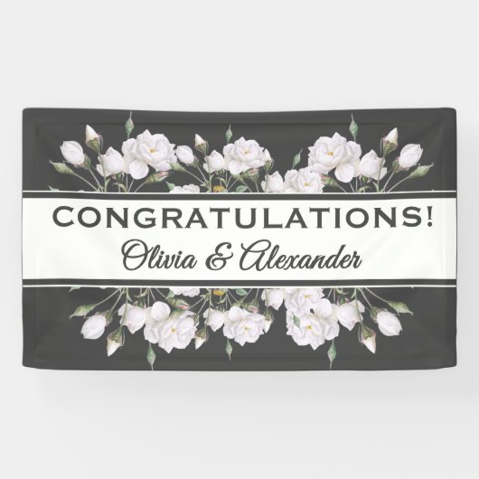 Weiße Rosen Elegantes Blumenbanner Banner (Horizontal)