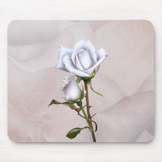 Weiße Rosen Elegantes Shabby Chic Mousepad (Vorne)