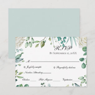 Weiße Rosen Eukalyptus Botanische Hochzeit   RSVP Karte
