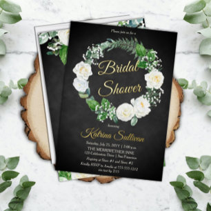Weiße Rosen Eukalyptus-Grün für Brautparty F Folieneinladung