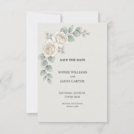 Weiße Rosen-Eukalyptus-Hochzeit Save The Date