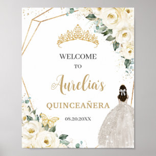 Weiße Rosen Floral Quinceañera 15 Geburtstags Begr Poster